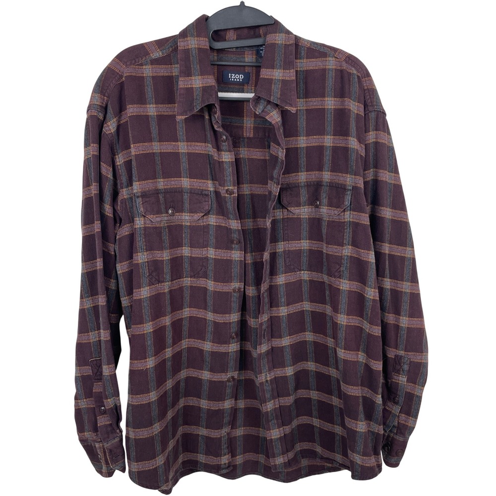 IZOD JEANS Mens Plaid Flannel Shirt Long Sleeve Button Down Cotton Size L‎